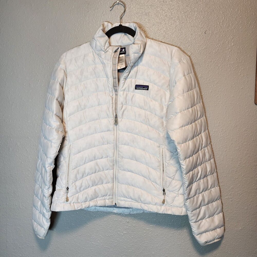 Patagonia Womens Down Sweater Jacket White Size Medium Full Zip Puffer 84682 FA1
